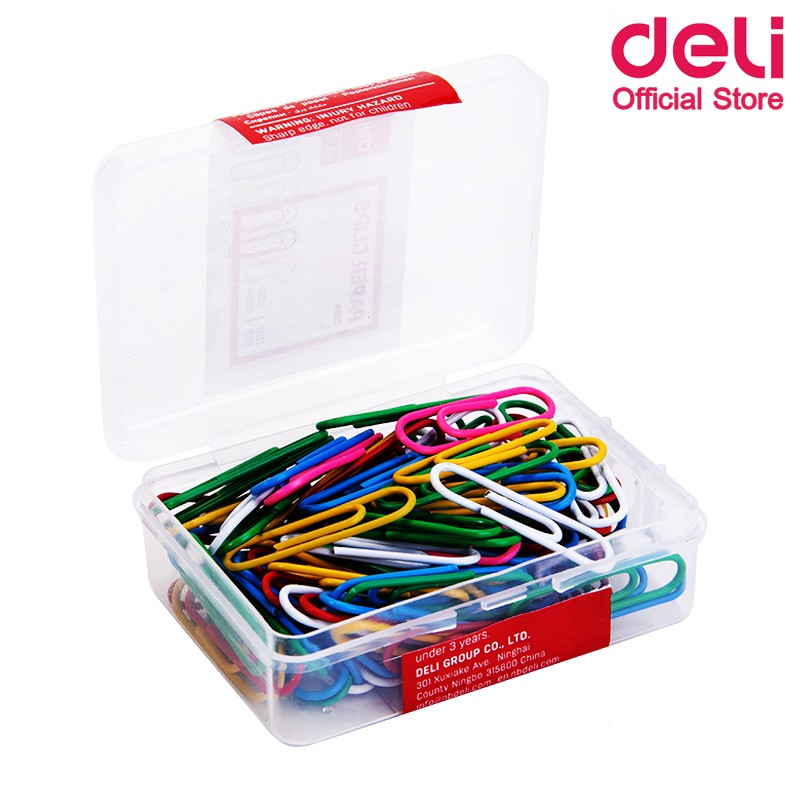 deli-0024-color-paper-clip-ลวดสีเสียบกระดาษ-บรรจุ-100-ตัว-กล่อง-แพ็ค-10-ชิ้น-ลวดเสียบกระดาษ-คลิปเสียบกระดาษ-คลิปหนีบ