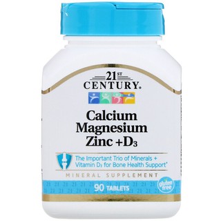 สินค้า (พร้อมส่ง) 21st Century Calcium Magnesium Zinc + D3, 90 เม็ด