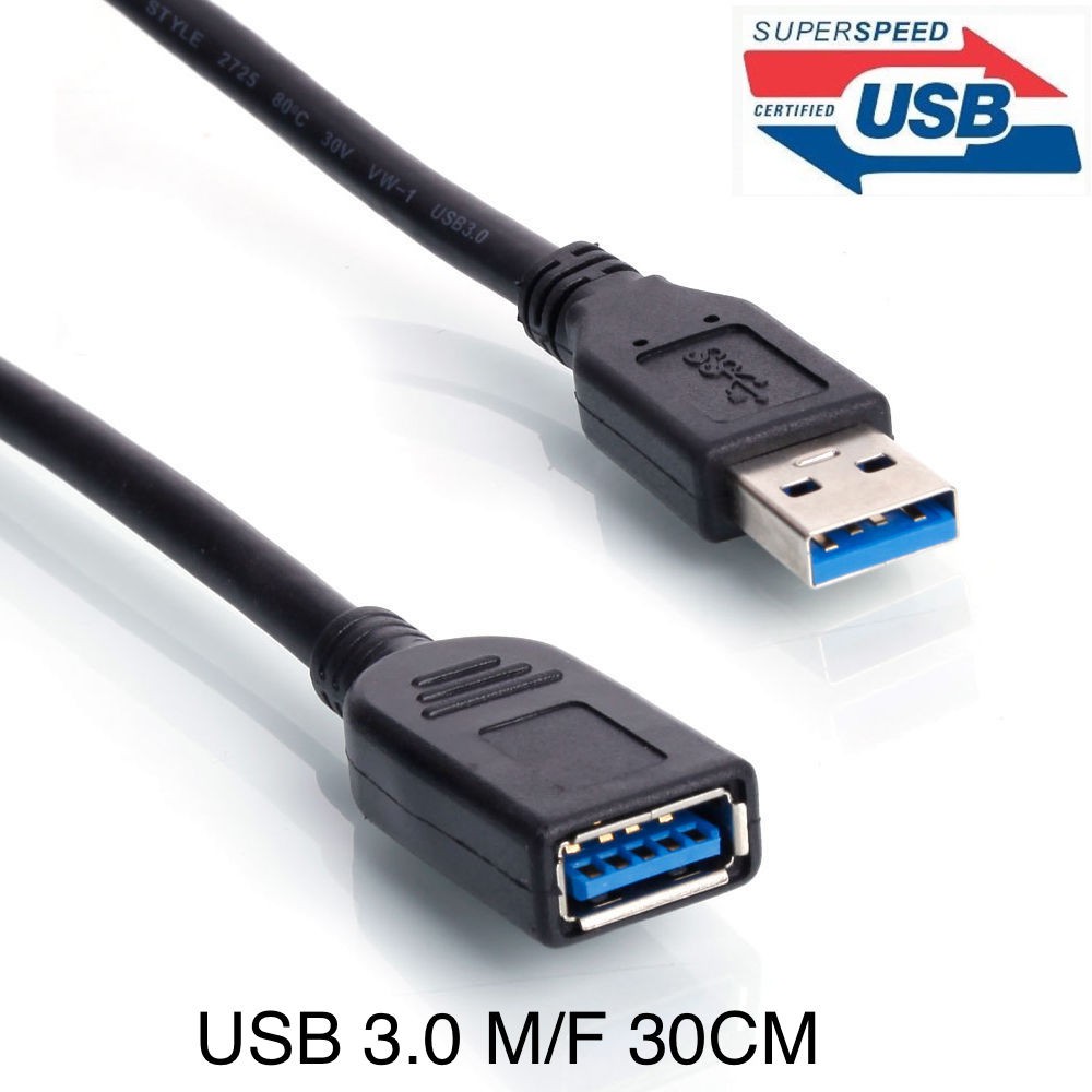 ภาพหน้าปกสินค้าUSB 3.0 Male To Female Extension Data Cable(30cm)(50cm) (Black)