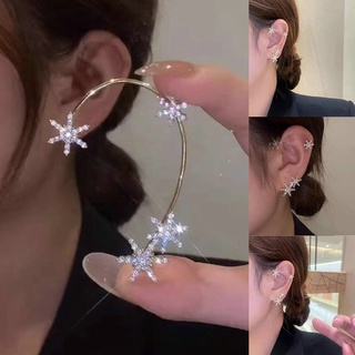1 pair ต่างหูหนีบ ต่างหูเกาหลี  Snowflake Earrings Super Fairy Ancient Style Earring Asymmetrical Ear Clip