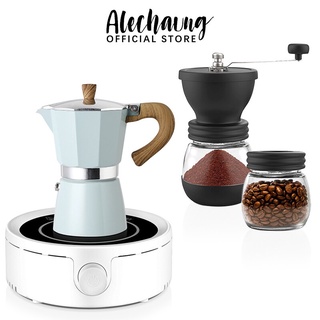 Alechaung ชุดทำกาแฟสด 3 ชิ้น เครื่องบดกาแฟ เครื่องบดกาแฟสด กาต้มกาแฟสด เตาไฟไฟ้า 800วัตต์ ชุดดริปกาแฟสด moka pot set