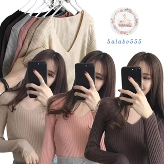 ภาพหน้าปกสินค้าSALABO(13สี พร้อมส่ง)  เสื้อคอวีแขนยาว ร่องใหญ่ ไหมพรม #9911 ที่เกี่ยวข้อง