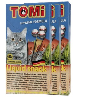 Tomi ขนมแมว salmon  Inulin 1 กล่อง บรรจุ 8 ซอง 15 g (ทั้งหมด 3
กล่อง)