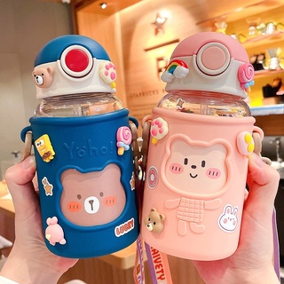 *มาใหม่* กระติกน้ำลายพี่หมี บรรจุน้ำได้ 620 ML มีหลอดพลาสติกพกพาสะดวก