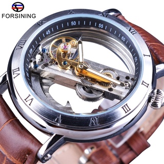 Forsining Minimalism Design 2017 Brown Leather Strap Transparent Case Men Watch Top Brand Luxury Steampunk Automatic Wri