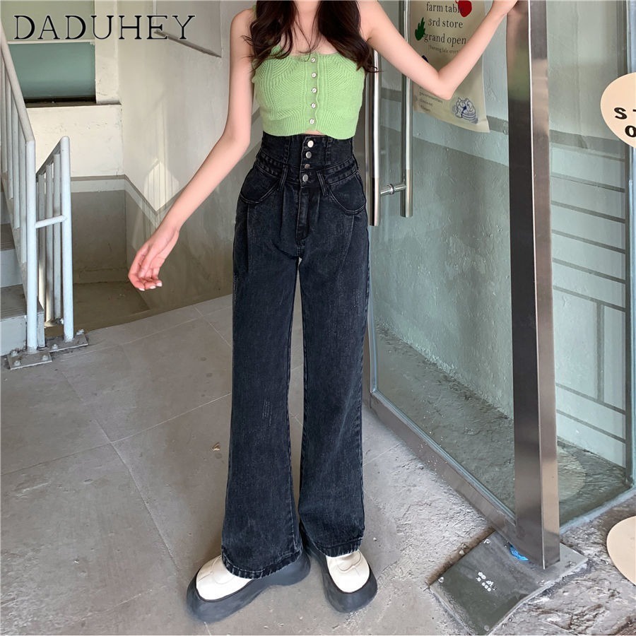 daduhey-womens-new-korean-style-high-waist-two-way-retro-loose-slim-and-wide-leg-casual-jeans