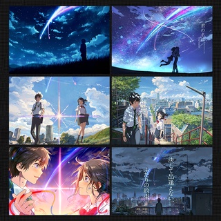 โปสเตอร์สติกเกอร์ฟิล์ม ลายการ์ตูนอนิเมะ Your Name Makoto Shinkai สไตล์ญี่ปุ่น สําหรับติดตกแต่งผนังห้องนอน หอพัก