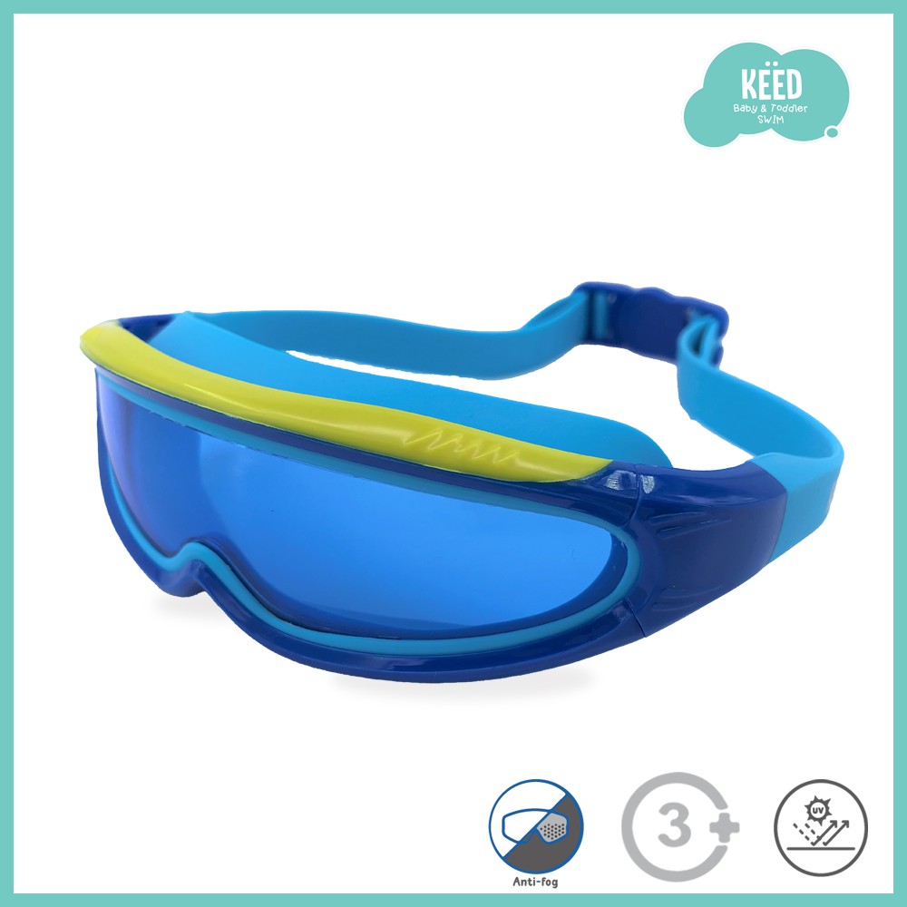 ภาพหน้าปกสินค้าKEED : แว่นตาว่ายน้ำโรบอต สีน้ำเงิน ( ไม่มีกล่องแว่น ) Blueb Robots goggle clear lens with back buckle