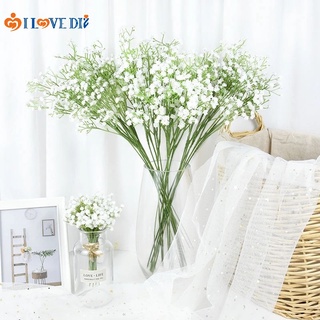 ช่อดอกยิปโซปลอม พลาสติก สีขาว สําหรับตกแต่งบ้าน งานแต่งงาน DIY 1 5 ชิ้น