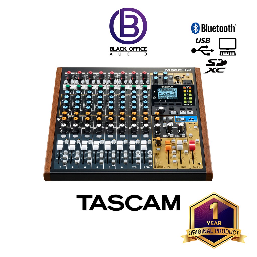 tascam-model-12-มิกเซอร์คุณภาพสูง-อัดเสียง-บันทึกเสียง-ไลฟ์ตรีม-mixer-usb-audio-interface-blackofficeaudio