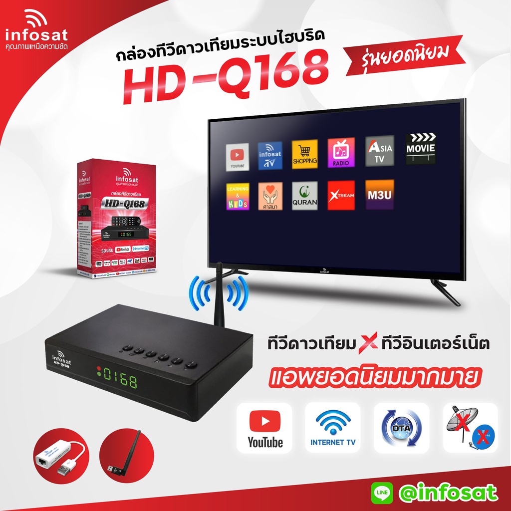 ชุดจานดาวเทียม-psi-60-เซน-พร้อมกล่องดาวเทียมไฮบริด-hd-q168-และสาย-10-เมตร