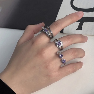 สินค้า Ins เกาหลี เด็กผู้หญิง เรขาคณิต สีม่วง เพทาย แหวน เปิด ดัชนี แหวนนิ้ว ผู้หญิง แฟชั่น เครื่องประดับ อุปกรณ์เสริม