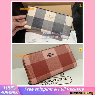 Outlet ส่วนลด🌈 COACH F25966 Tartan PVC กระเป๋าสตางค์ผู้หญิงกระเป๋าสตางค์ใบยาว