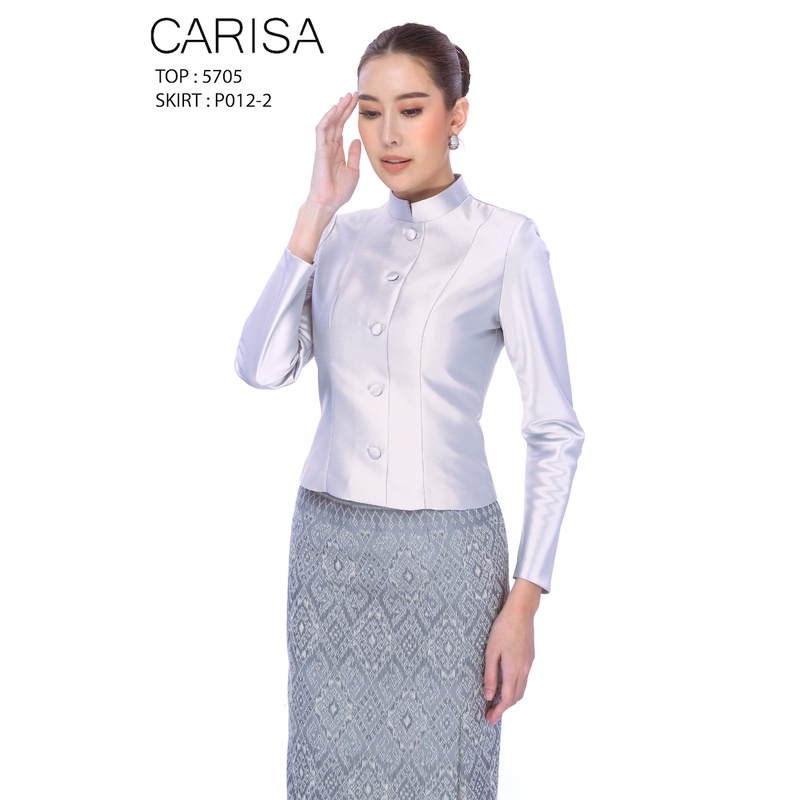 เสื้อไทยจิตรลดา Carisa ไหมแพรทิพย์ ซับคอตตอน สีครีมงาช้าง เรียบหรู ใส่สบาย มุมมองที่ 3