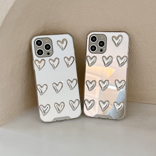 เคส สำหรับ ไอโฟน เคสซิลิโคน สินค้าพร้อมส่งจากไทย สำหรับ iPhone 13 12 11 Pro max กระจกหน้าหัวเรียงสีเงิน TPU-R1741