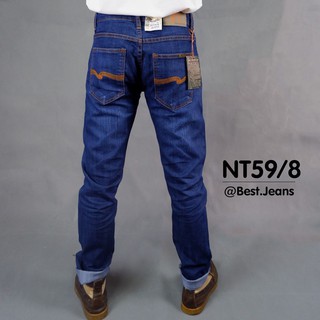 BEST JEANS กางเกงยีนส์ขายาวชาย รุ่น NT59/8 สียีนส์เข้มฟอก ปักส้ม