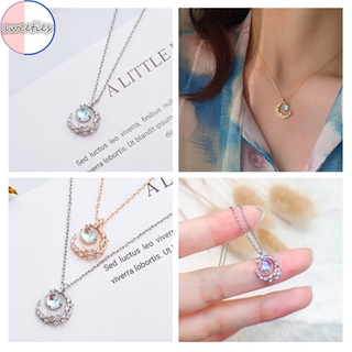 【xijing-cod】woman fashion small fresh Diamond-studded moon pendant necklace fairy clavicle chain jewelry