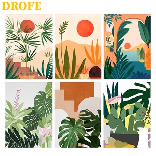 Drofe 【20X30 ซม /  30X40 ซม / พร้อมกรอบ  .】~ ภาพวาดพืชสีเขียวสําหรับตกแต่งบ้าน