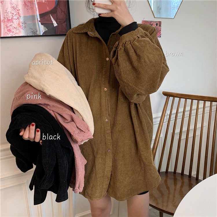 เสื้อเชิ้ต-ผ้าลูกฟูก-ทรงหลวม-ขนาดเล็ก-เข้ากับทุกการแต่งกาย-แฟชั่นฤดูใบไม้ผลิ-และฤดูใบไม้ร่วง-สไตล์เกาหลี-สําหรับผู้หญิง-17q1763