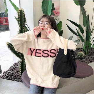 🦋เสื้อสเวตเตอร์ ทอลายYESS ที่อก ผ้าไหมพรมนุ่มมาก งานนำเข้า