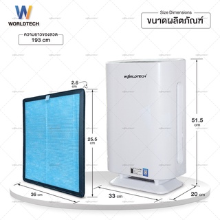 ภาพขนาดย่อของภาพหน้าปกสินค้า(สินค้าพรีออเดอร์ 21วัน) Worldtech เครื่องฟอกอากาศ Air Purifier รุ่น WT-P50 พื้นที่ใหญ่ 40-55 ตรม. + รีโมท ผ่อนชำระ0% รับประกัน1ปี เมนูภาษาไทย เครื่องกรองอากาศ กรองฝุ่น กรองละอองเกสร ควันบุหรี่ กลิ่น แบคทีเรีย เชื้อรา ไวรัส สารก่อภูมิแพ้ ควัน PM2.5 จากร้าน worldtechthailand บน Shopee ภาพที่ 8