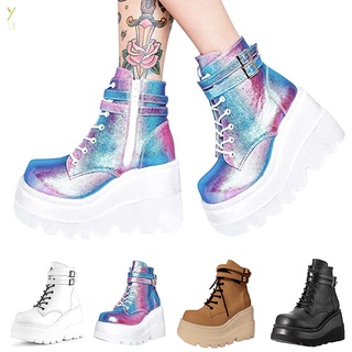 ภาพหน้าปกสินค้าFAST| Women Motorcycle Boots Round Toe Thick Waterproof Platform Shoes Lace-Up Ankle Booties Fashion Party Boots ซึ่งคุณอาจชอบราคาและรีวิวของสินค้านี้