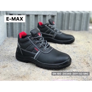สินค้า ✔ 1-30 เม.ย. ใส่โค้ด QU4UM4 รับส่วนลดเพิ่ม ✔ รองเท้านิรภัย รุ่น E-Max  หัวเหล็กกว้าง ชนิดหุ้มข้อ หนังแท้ มาตรฐาน S3