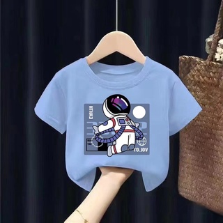 เสื้อยืดแขนสั้น พิมพ์ลายนักบินอวกาศ สไตล์ตะวันตก สําหรับเด็กผู้ชาย และเด็กผู้หญิง 2023
