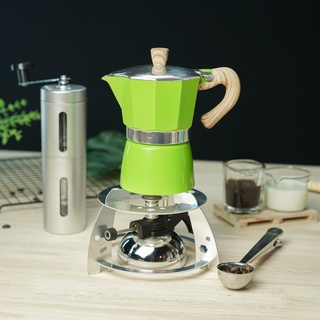 (สีเขียว) ชุดเตาแก๊สมินิ + กาต้มมอคค่าพอท Moka pot + เครื่องบดมือหมุน + 2-1 ช้อนตักกาแฟ