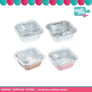 BAKERY DEPOT : FOIL-4001 ฟอยด์อลูมิเนียมอบขนม ทรงสี่เหลี่ยมพร้อมฝา 10ชุด/แพ็ค