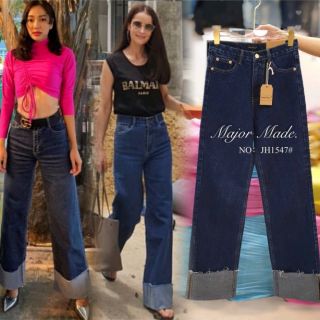 JH1547#ยีนส์ขากระบอกปลายพับ มีS-XL