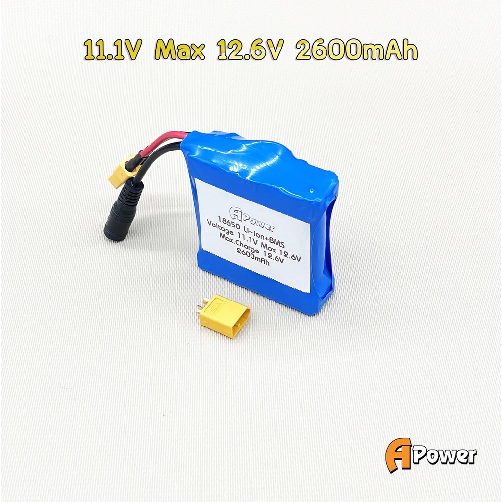 แบตลิเธียม-li-ion-แบตลําโพงบลูทูธ-งานทั่วไปหรืองาน-diy-11-1v-max-12-6-v-2600ma-18650-แพ็ค-มีวงจรbmsป้องกัน