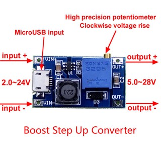 Dc-dc 2A Boost ตัวแปลง สเต็ปอัพ โมดูลพาวเวอร์ซัพพลาย 2-24V อินพุต T36