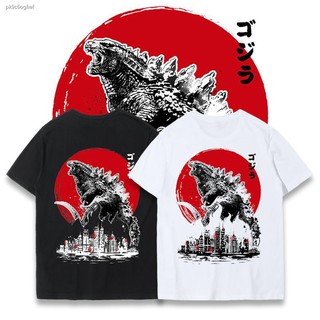 ✴เสื้อยืด Godzilla ชายญี่ปุ่น Ukiyo-e ด้านหลังพิมพ์ผ้าฝ้ายเกาหลี รุ่นหลวม ins tide แบรนด์แนวโน้มขนาดใหญ่แขนสั้น