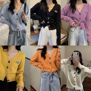 เช็ครีวิวสินค้าJJ Shop​ 🍋(พร้อมส่ง) เสื้อไหมพรม​คอวี กระดุม​หลากสีถอดได้จริง " 5576-1" -N