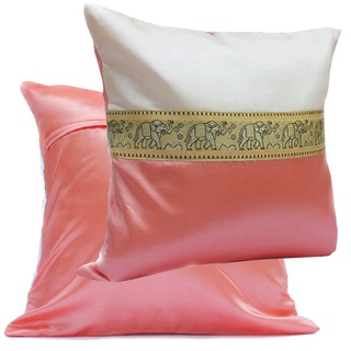 A12-Thai Silk Pillow Covers ปลอกหมอนอิง Two Tone ไหมไทยลายช้าง 16×16 นิ้ว 1 คู่