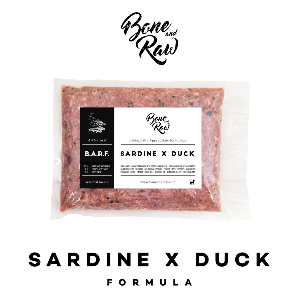 อาหารบาร์ฟ-สุนัข-barf-สูตรปลาซาร์ดีนผสมเป็ด-500g-sardine-x-duck-formula