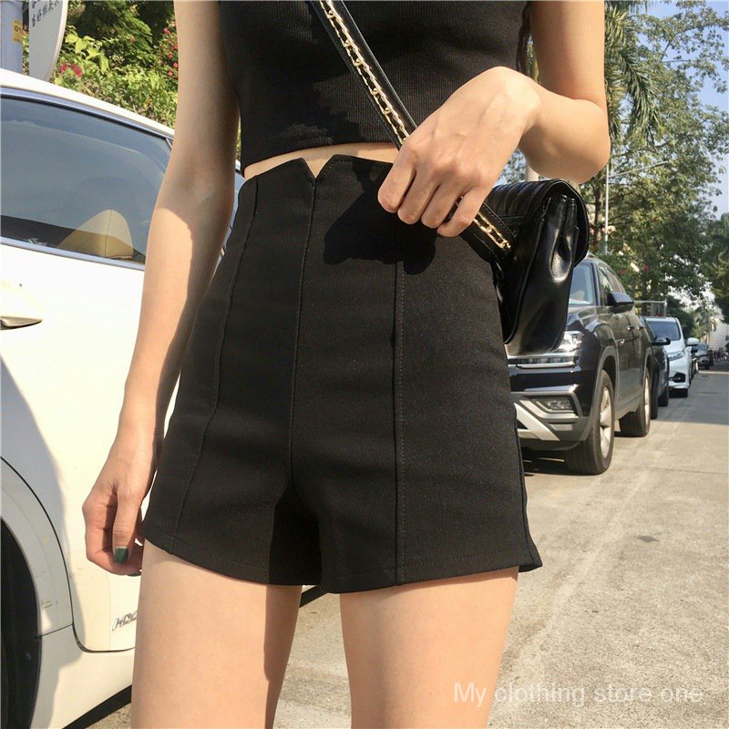 กางเกงขาสั้นหญิงฤดูร้อนสาวฮอตเอวสูงบางสวมใส่ด้านนอกกางเกงร้อนบางสบายๆเลกกิ้งแน่นกางเกงสีดำsh5641
