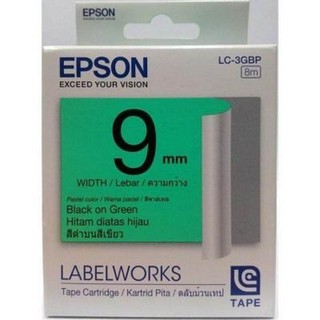 EPSON LABELWORKS LC-3GBP เทป พิมพ์ ฉลาก เอปสัน อักษรดำบนพื้นเขียว