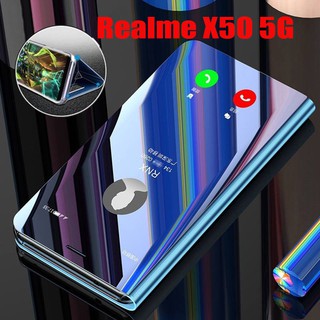 กรณี Realme X50 5G Plating mirror Leather Flip Case RealmeX50 5G ปลอกโทรศัพท์ Cover Stand