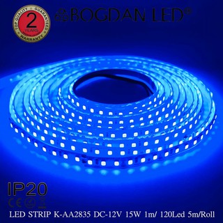 LED STRIP K-AA2835-120-BLUE DC-12V  15W/1M IP20 ยี่ห้อBOGDAN LED แอลอีดีไฟเส้นสำหรับตกแต่ง 600LED/5M 75W/5M Grade A