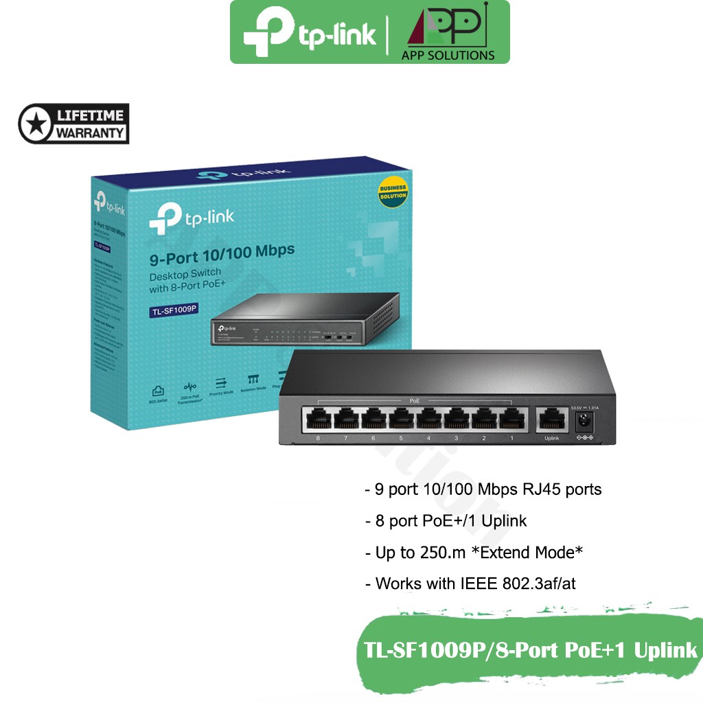 tp-link-switch-สวิตซ์ฮับ-10-100-8-port-poe-1uplink-รุ่นtl-sf1009p-ประกันlifetime