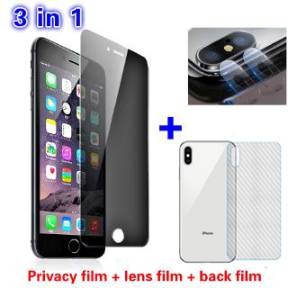 (3 in 1) FOR iphone 11 promax xs xr max 6/7/8 plus  Privacy Tempered film +Carbon Fiber Back Film+Camera lens film