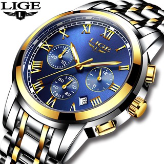 สินค้า LIGE นาฬิกาข้อมือควอตซ์ สไตล์แฟชั่น กันน้ำ สำหรับผู้ชาย