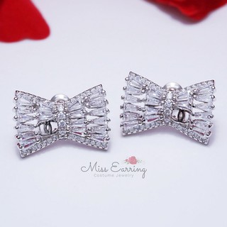 Miss Earring ต่างหูเพชร CZ เงินแท้ 92.5% ทรงโบว์ พร้อมส่ง