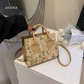Asaka กระเป๋าสะพายไหล่ กระเป๋าถือแฟชั่น ลายดอกไม้ ขนาดเล็ก สําหรับสตรี
