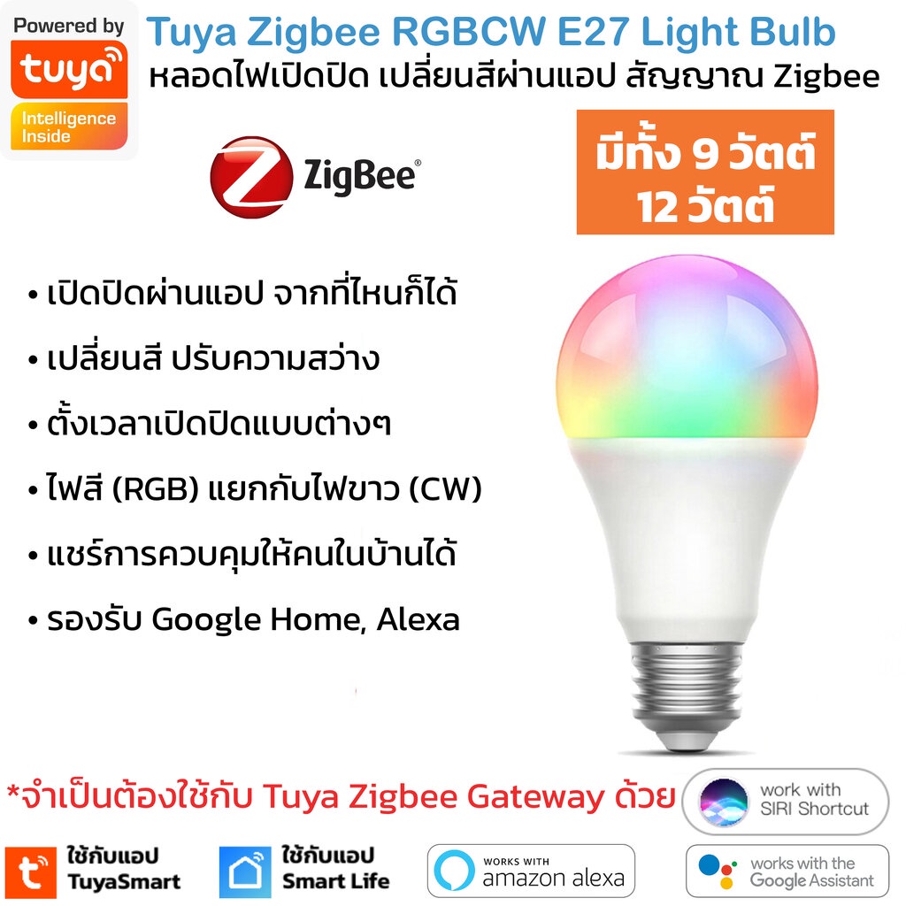 Tuya หลอดไฟ RGBCW ขั้ว E27 Zigbee (SY) เปิดปิด เปลี่ยนสี ตั้งเวลา ปรับ
