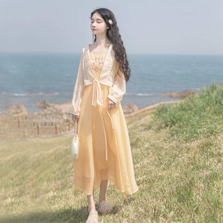 🔥Hot sale~ ปรับปรุงเครื่องแต่งกายโบราณ Hanfu ชุดนักเรียนหญิงฤดูร้อนใหม่สไตล์จีน Tang ชุดชาติพันธุ์สไตล์ super fairy แขว