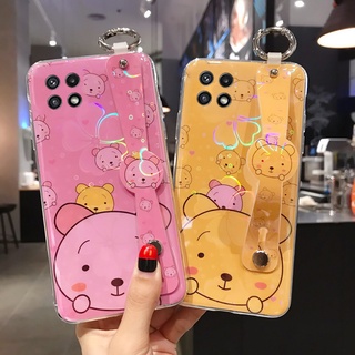 Ready Stock เคส Samsung Galaxy A22 A12 A42 4G 5G A02 A02s M02 Case เคสโทรศัพท Shiny Cartoon Animals Phone Case with Wristban Soft Cover