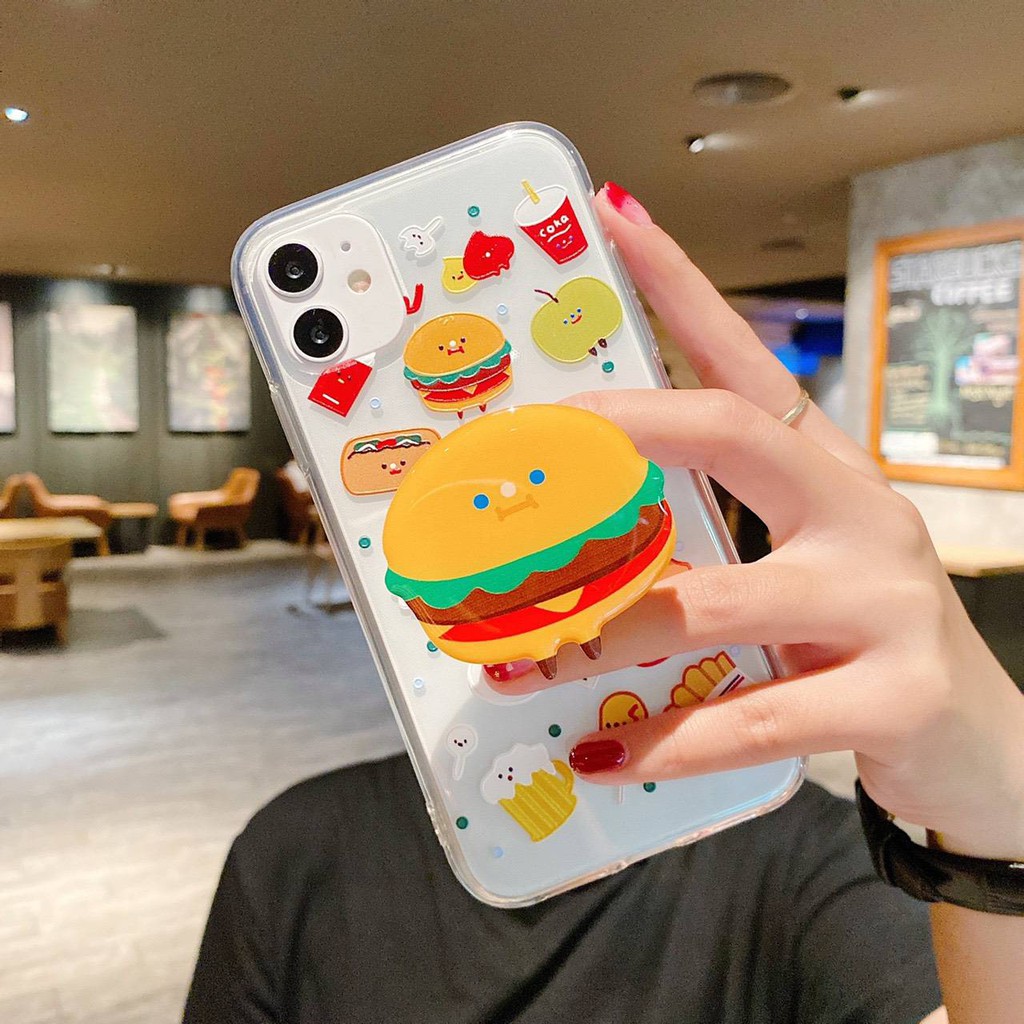 case-iphone-7-se2020-7plus-8plus-x-xs-xs-max-11-แฮมเบอร์เกอร์-ใส-พร้อมขาตั้ง